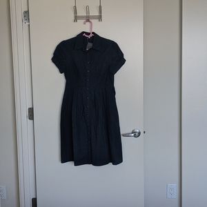 Navy Button Down A-Line Dress